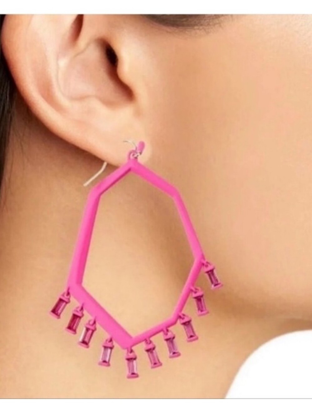 Kendra Scott Hot Pink Matte Thomas Drop Earrings Crystal Dangle - Picture 5 of 10